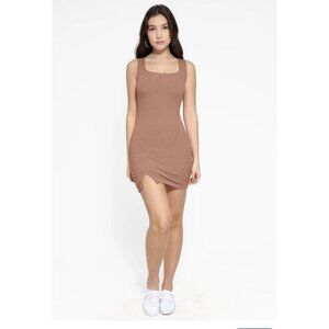Popilush Women’s Shapewear Modal Sculpting Mini Tank Dress in Light Brown Size L